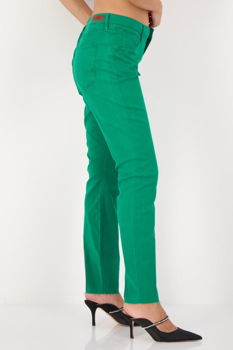 Reiko Women Skinny Fit Solid Stretchable Straight Leg Pants, Green - Image 2